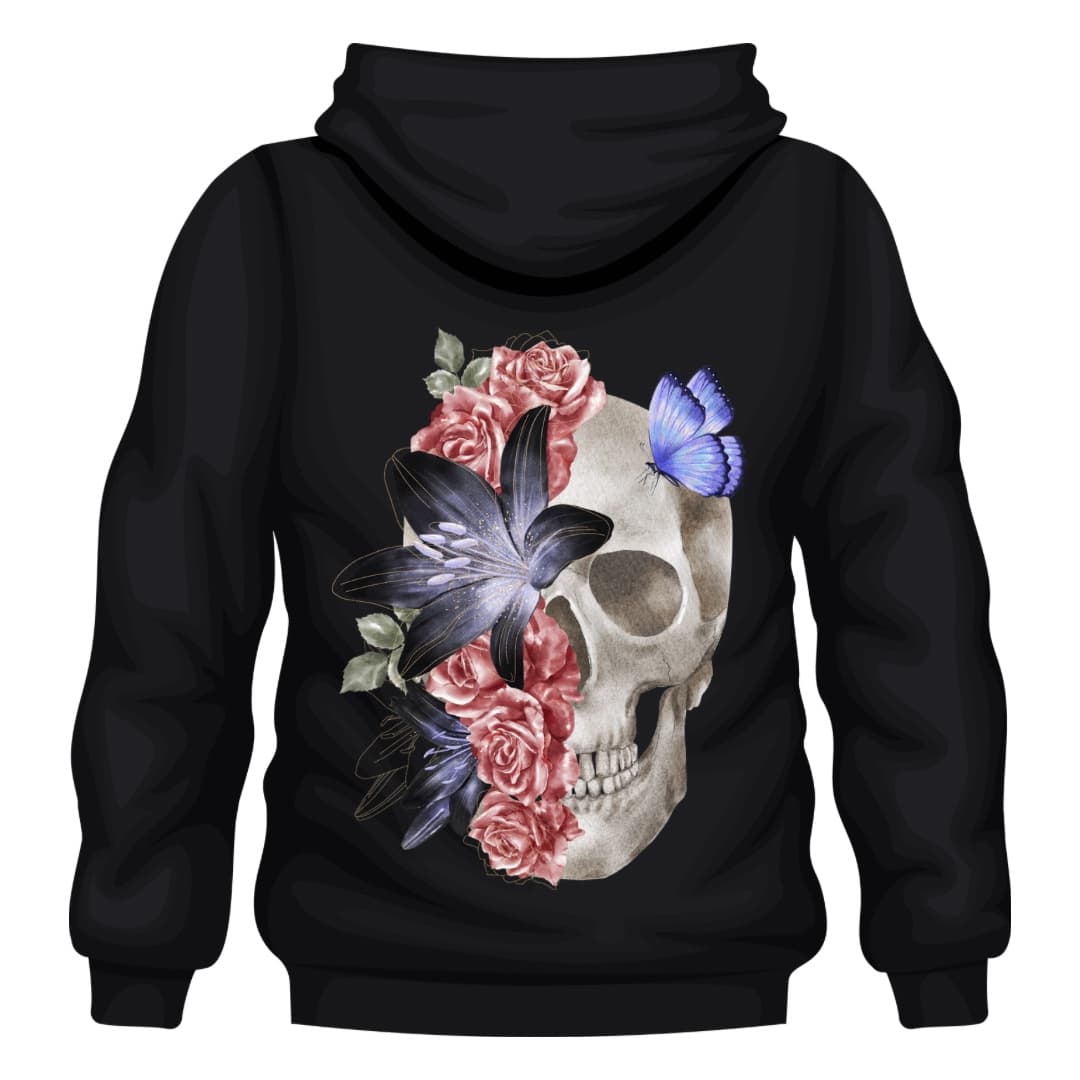 Skull and Roses Black Unisex Hoodie alt