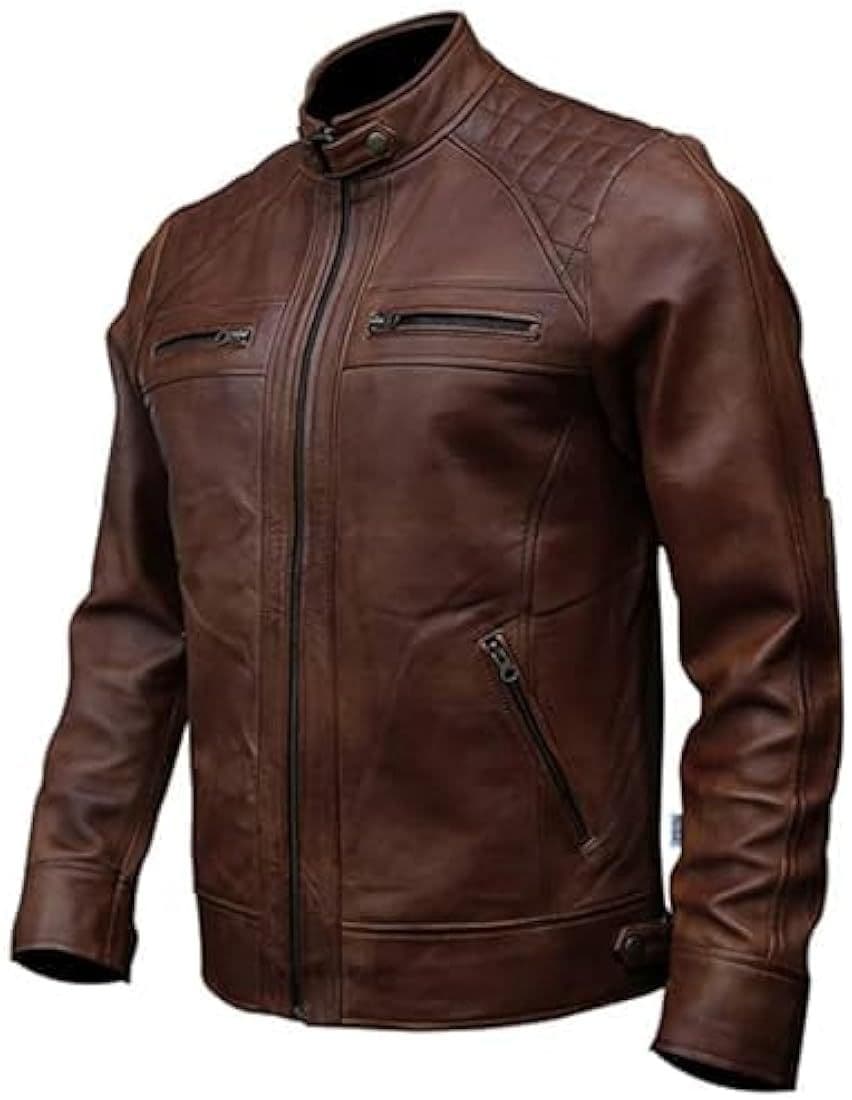 Brown Cafe Racer Leather Jacket alt