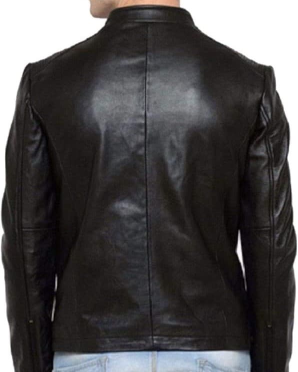 Slim Fit Racer Black Leather Jacket alt