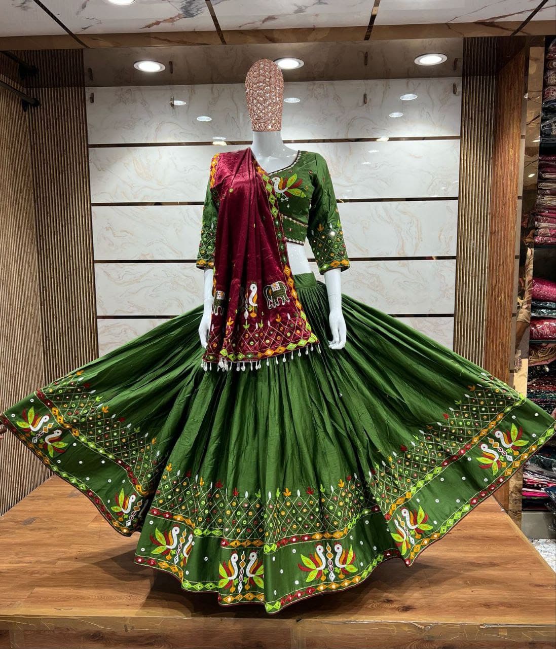 Double Mor with Pure Jam Sharti Cotton Chaniya Choli with Gaji Silk Dupatta