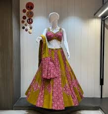 Yellow Bandhni 8 MTR Flair Pure Dhabu Cotton Fabric Chaniya Choli