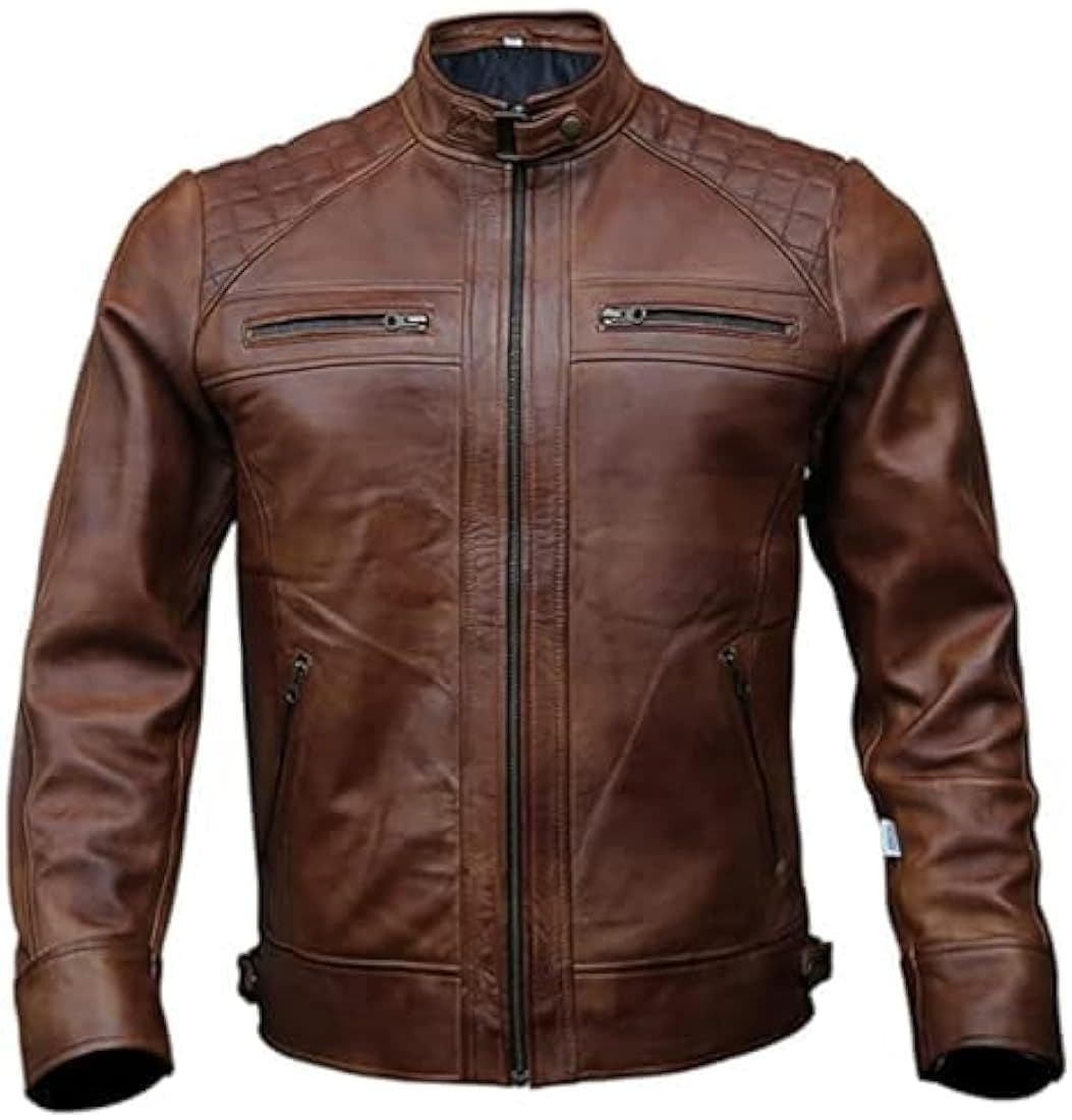 Brown Cafe Racer Leather Jacket