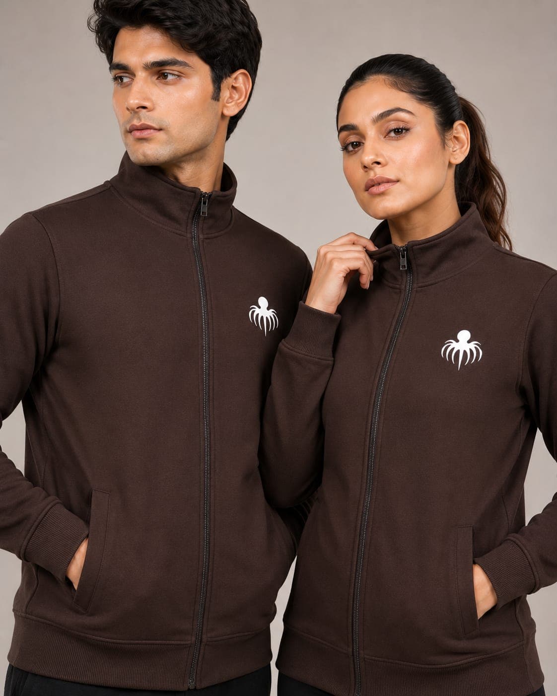 Premium Spun Fleece Chocolate Brown Full Zip Jacket