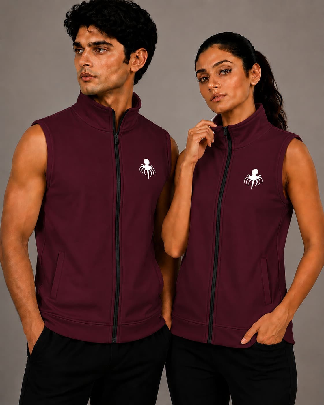 Premium Spun Fleece Dark Wine Sleeveless Jacket