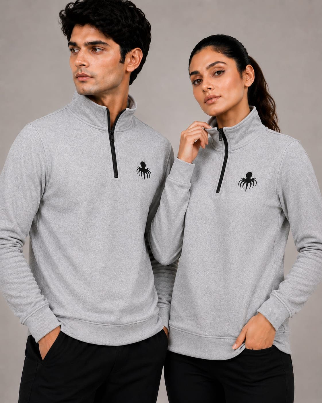 Premium Spun Fleece Gray Half Zip Jacket