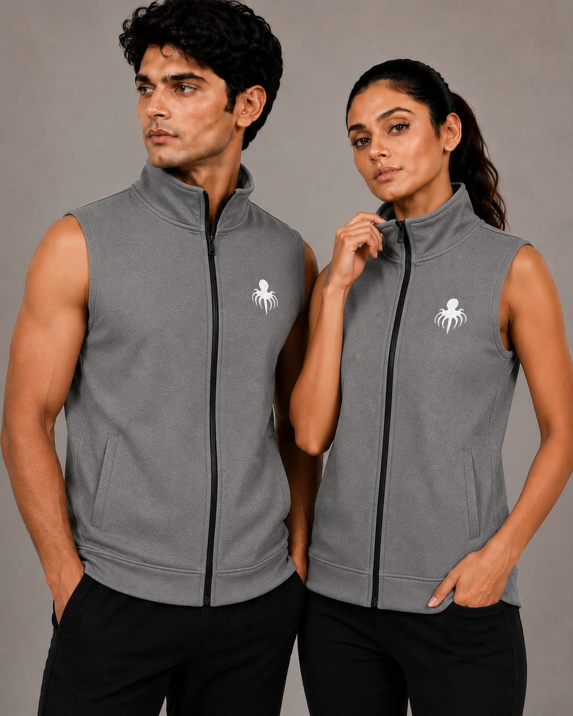 Premium Spun Fleece Gray Sleeveless Jacket