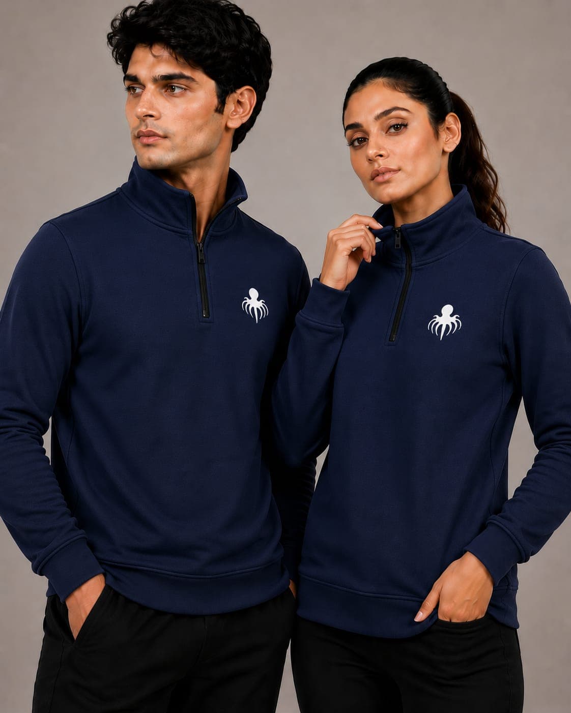 Premium Spun Fleece Navy Blue Half Zip Jacket