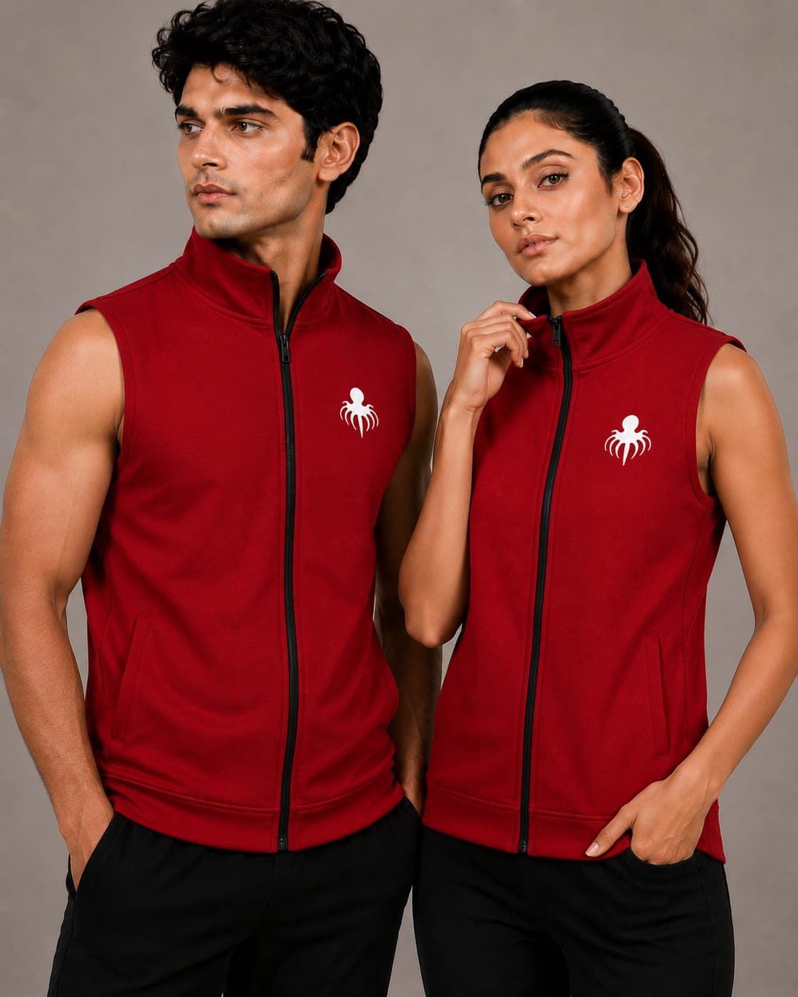 Premium Spun Fleece Red Sleeveless Jacket