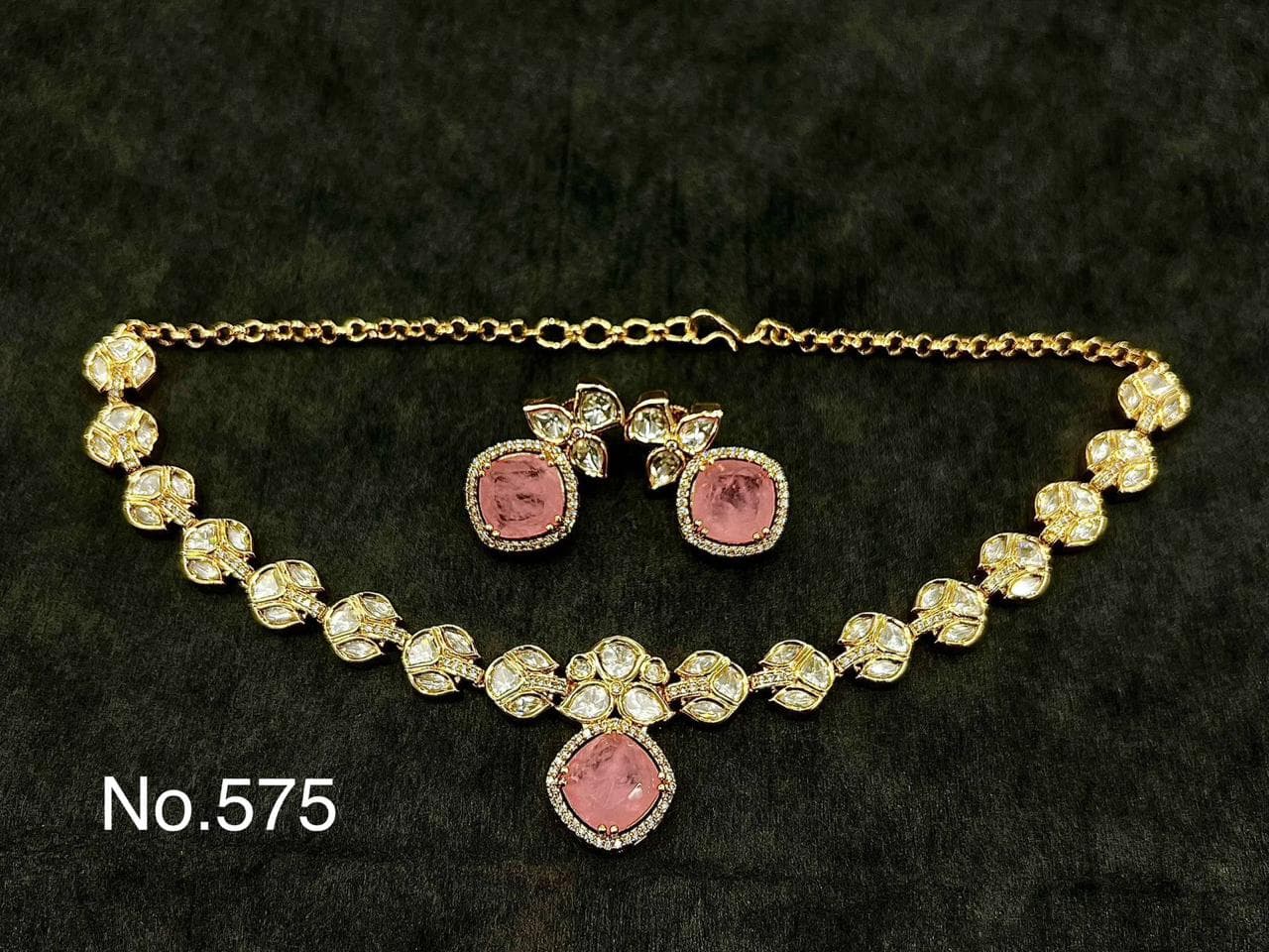 Studed Pink Jadau Jewellery Set
